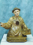 Busto ligneo di San Severino, finissimo lavoro del Cinquecento, depredato, dall'esercito francese nel febbraio del 1799, del reliquiario d’argento contenente un osso di un pollice del Santo. Ora visibile nel Museo diocesano (foto Pasquandrea)