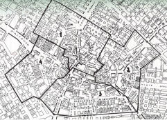 Limiti territoriali delle quattro antiche parrocchie: 1) San Severino; 2) San Nicola; 3) Santa Maria , Cattedrale; 4) San Giovanni Battista. (foto Russi)