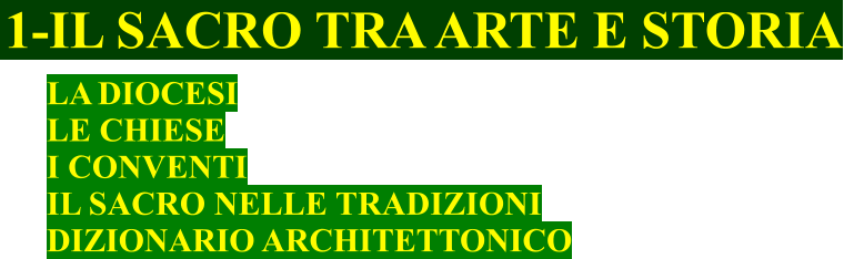 1-IL SACRO TRA ARTE E STORIA LA DIOCESI LE CHIESE  I CONVENTI  IL SACRO NELLE TRADIZIONI  DIZIONARIO ARCHITETTONICO